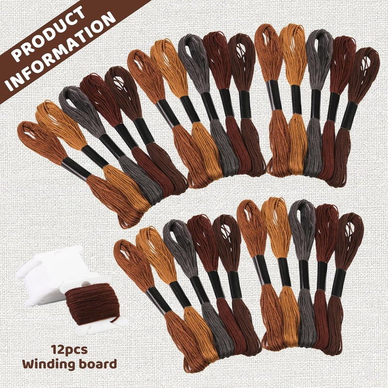 Dercuy Brown Series Embroidery Thread,Embroidery Thread Floss Set Including Plastic Floss Bobbins for Embroidery - Image 3